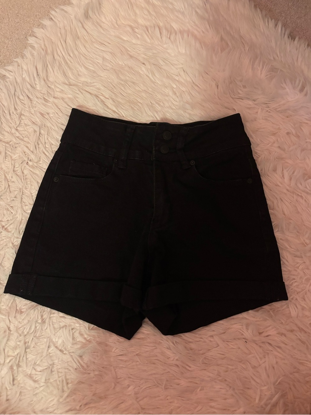 YMI Black High-Rise Cuffed Denim Shorts